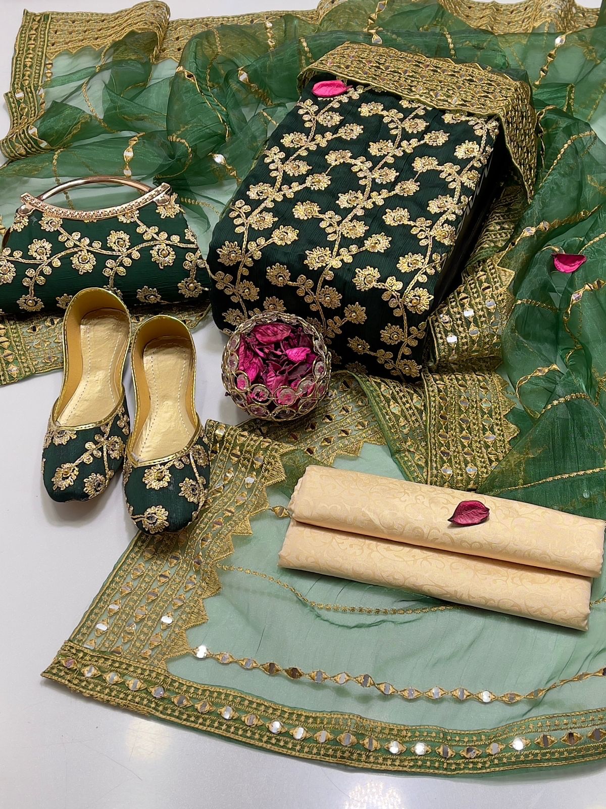 3 PC Winter Fancy Suit with Crinkle Chiffon Shirt, Free Clutch & Khussa Gift! - fashionforcepk
