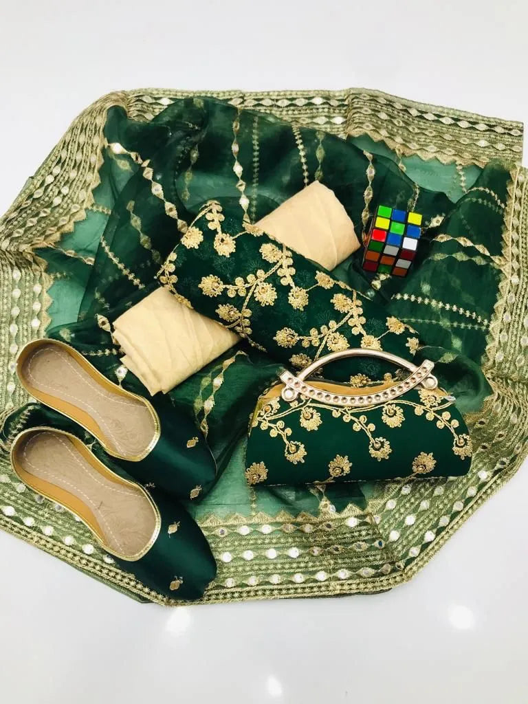 3 PC Winter Fancy Suit with Handmade Dupatta, Free Clutch & Khussa Gift! - fashionforcepk