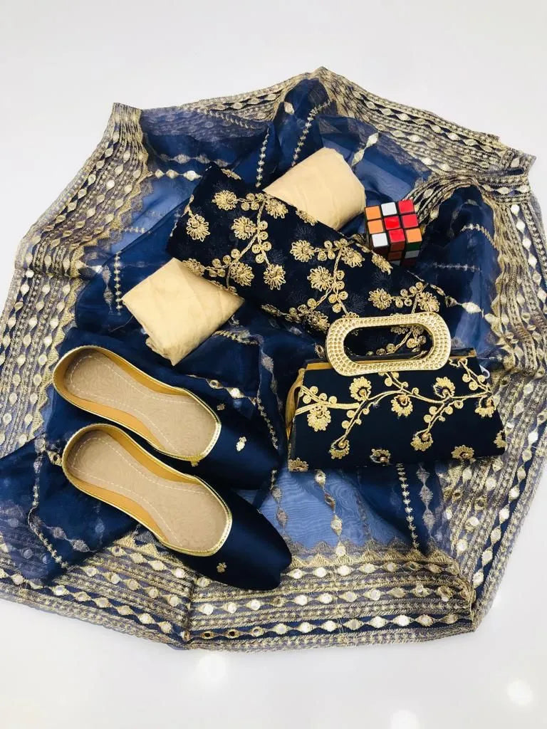 3 PC Winter Fancy Suit with Handmade Dupatta, Free Clutch & Khussa Gift! - fashionforcepk