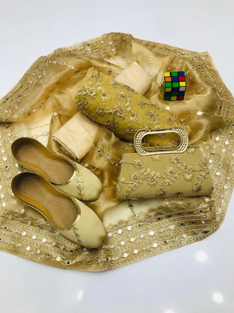 3 PC Winter Fancy Suit with Handmade Dupatta, Free Clutch & Khussa Gift! - fashionforcepk