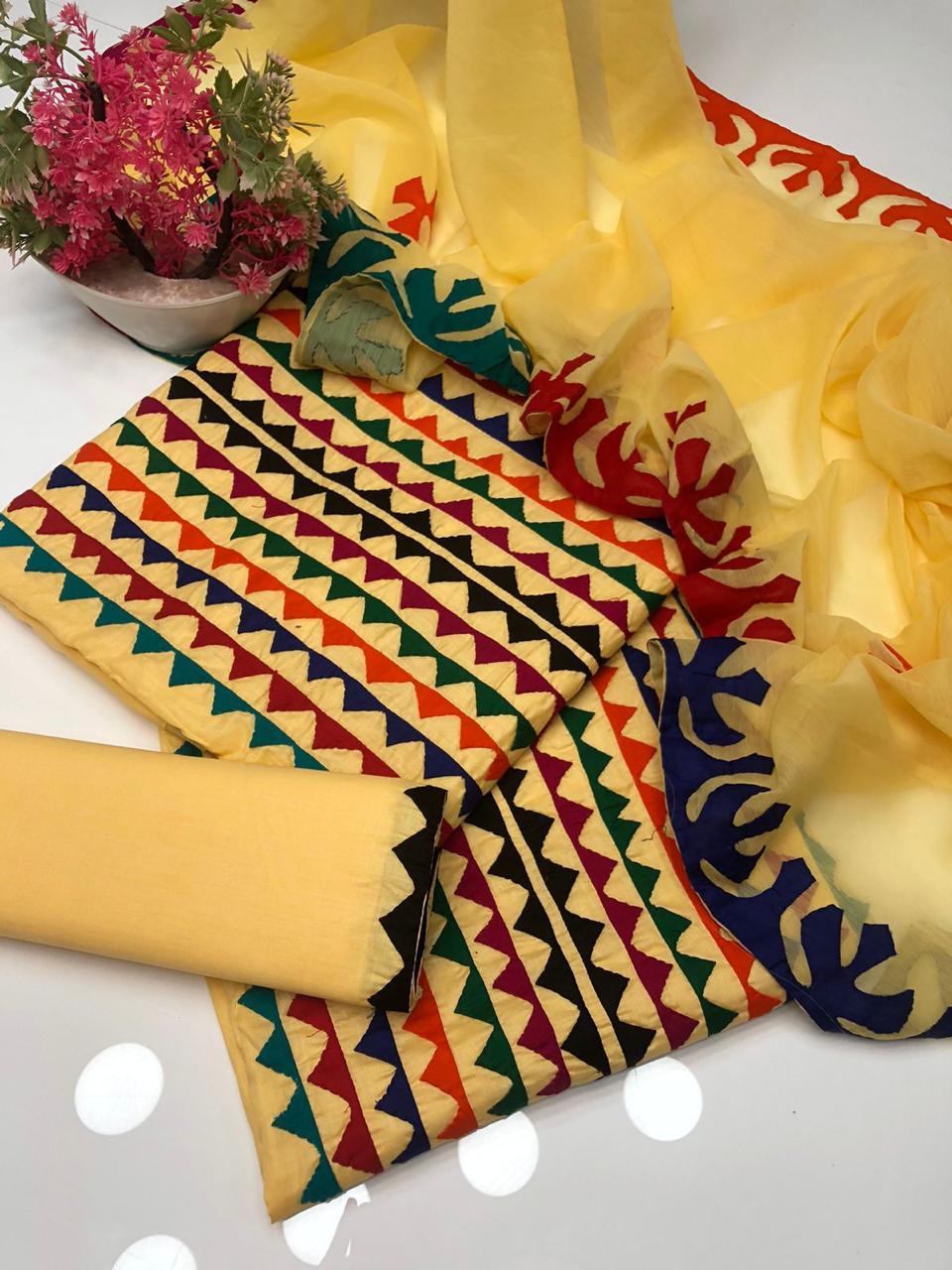 3 PC Unstitched Hand Embroidered Cotton Dress Collection