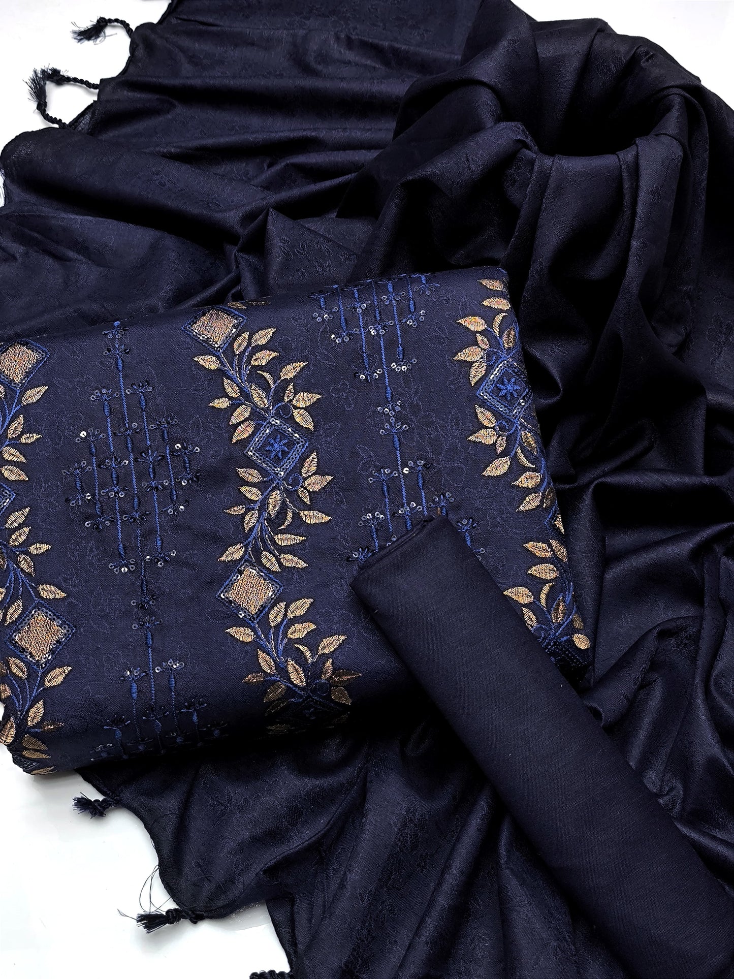 3 PC Dhanak Jacquard Shirt, Shawl & Khaddar Trouser - fashionforcepk
