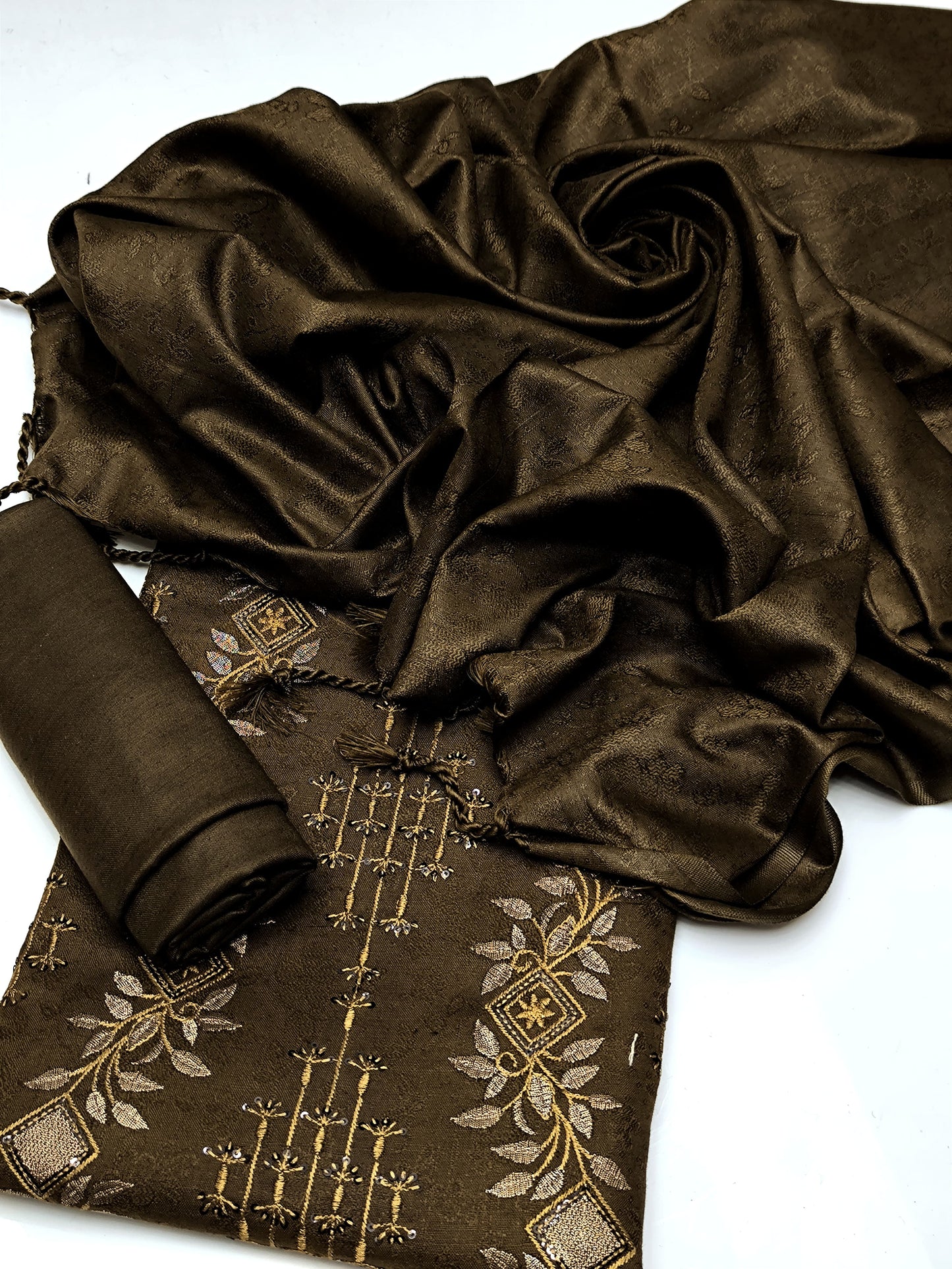 3 PC Dhanak Jacquard Shirt, Shawl & Khaddar Trouser - fashionforcepk