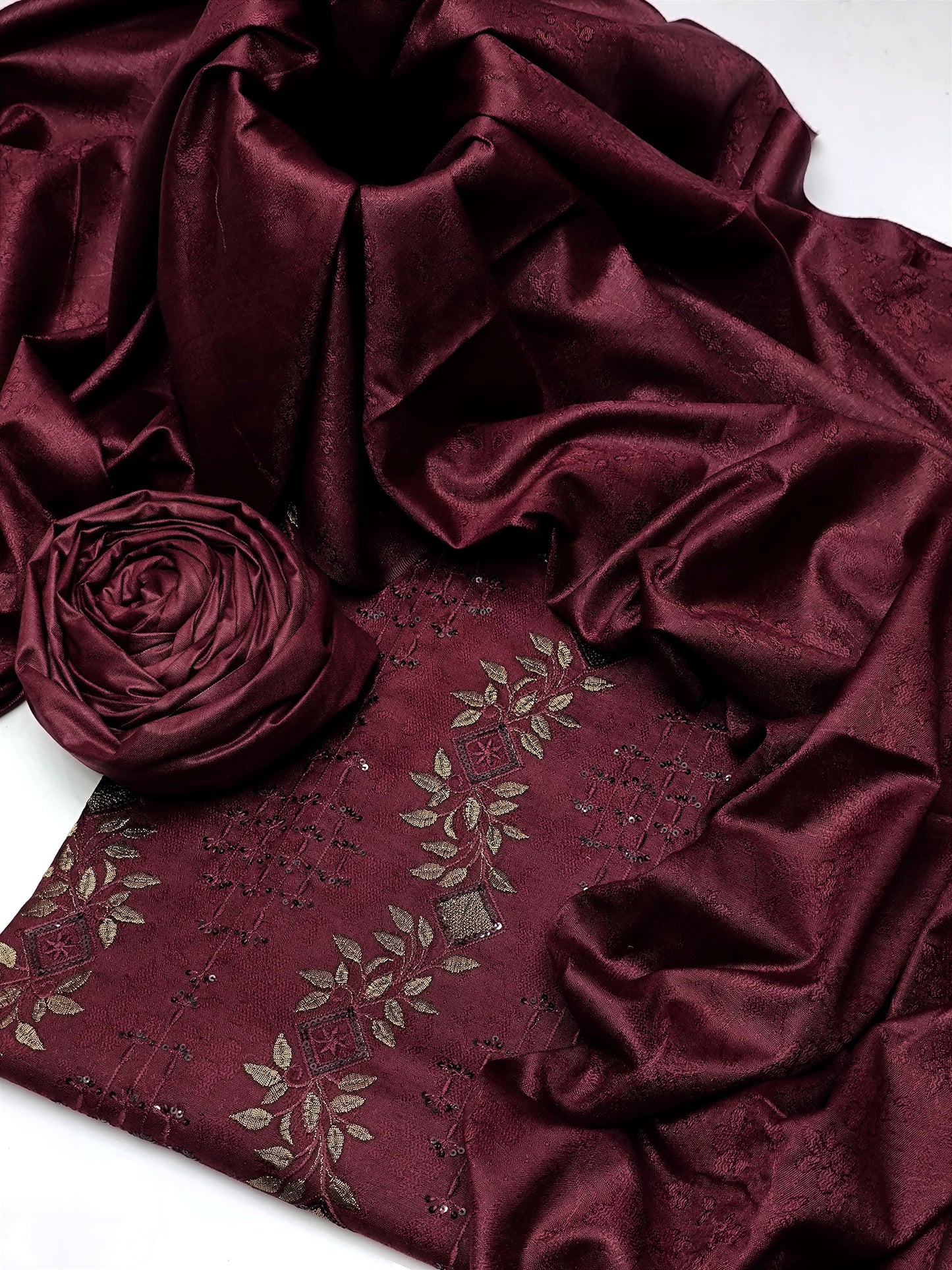 3 PC Dhanak Jacquard Shirt, Shawl & Khaddar Trouser - fashionforcepk