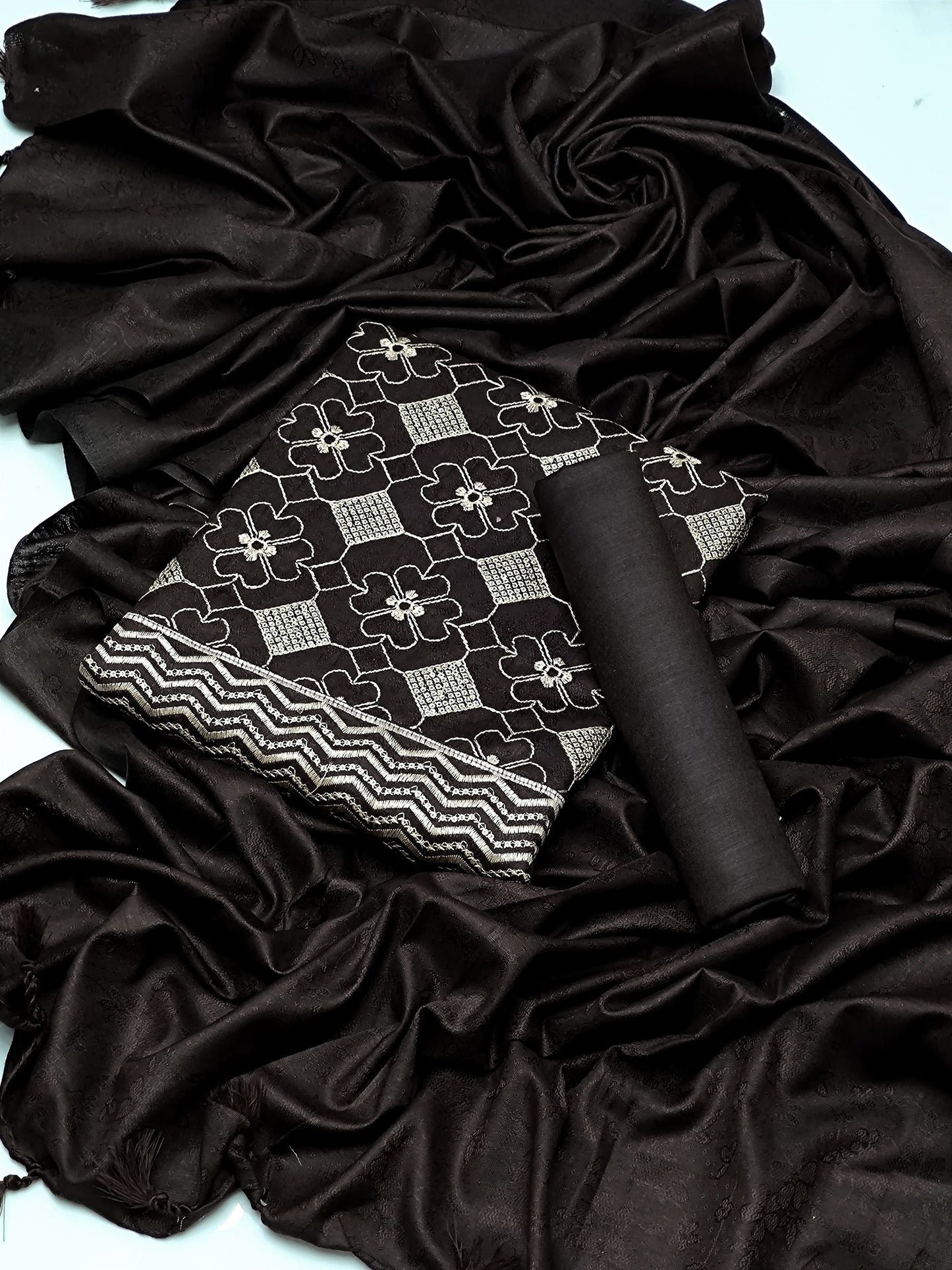 3 PC Dhanak Jacquard Shirt, Shawl & Khaddar Trouser - fashionforcepk