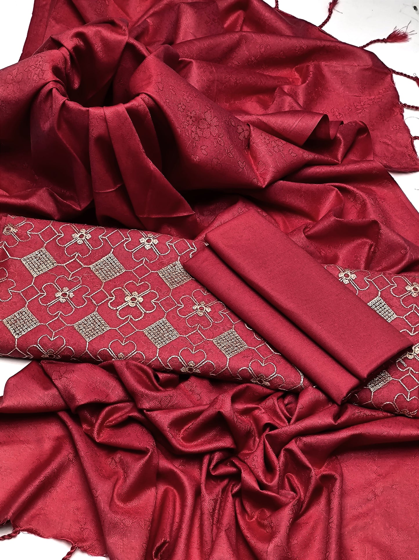 3 PC Dhanak Jacquard Shirt, Shawl & Khaddar Trouser - fashionforcepk