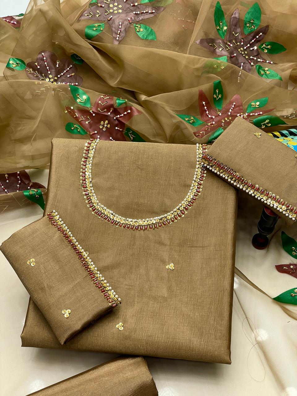 3 PC Unstitched Organza Handwork Collection