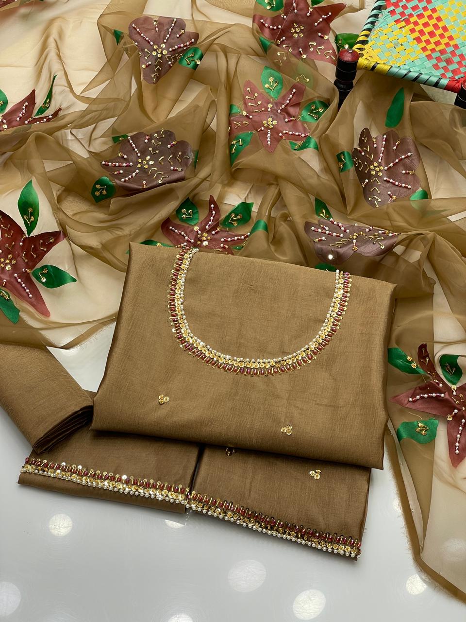 3 PC Unstitched Organza Handwork Collection