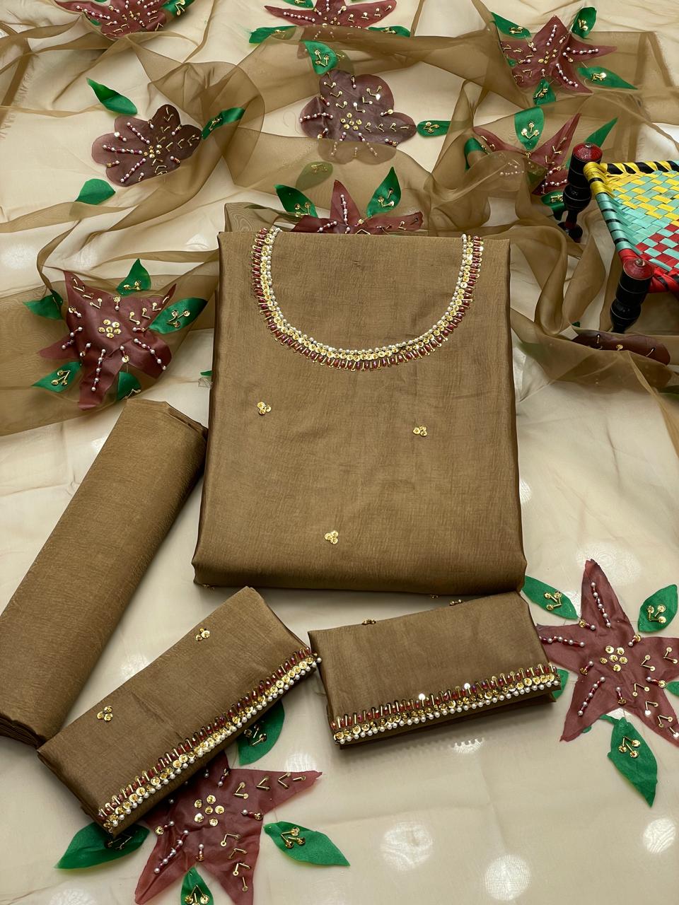 3 PC Unstitched Organza Handwork Collection
