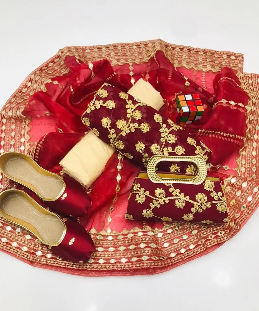 3 PC Winter Fancy Suit with Handmade Dupatta, Free Clutch & Khussa Gift! - fashionforcepk