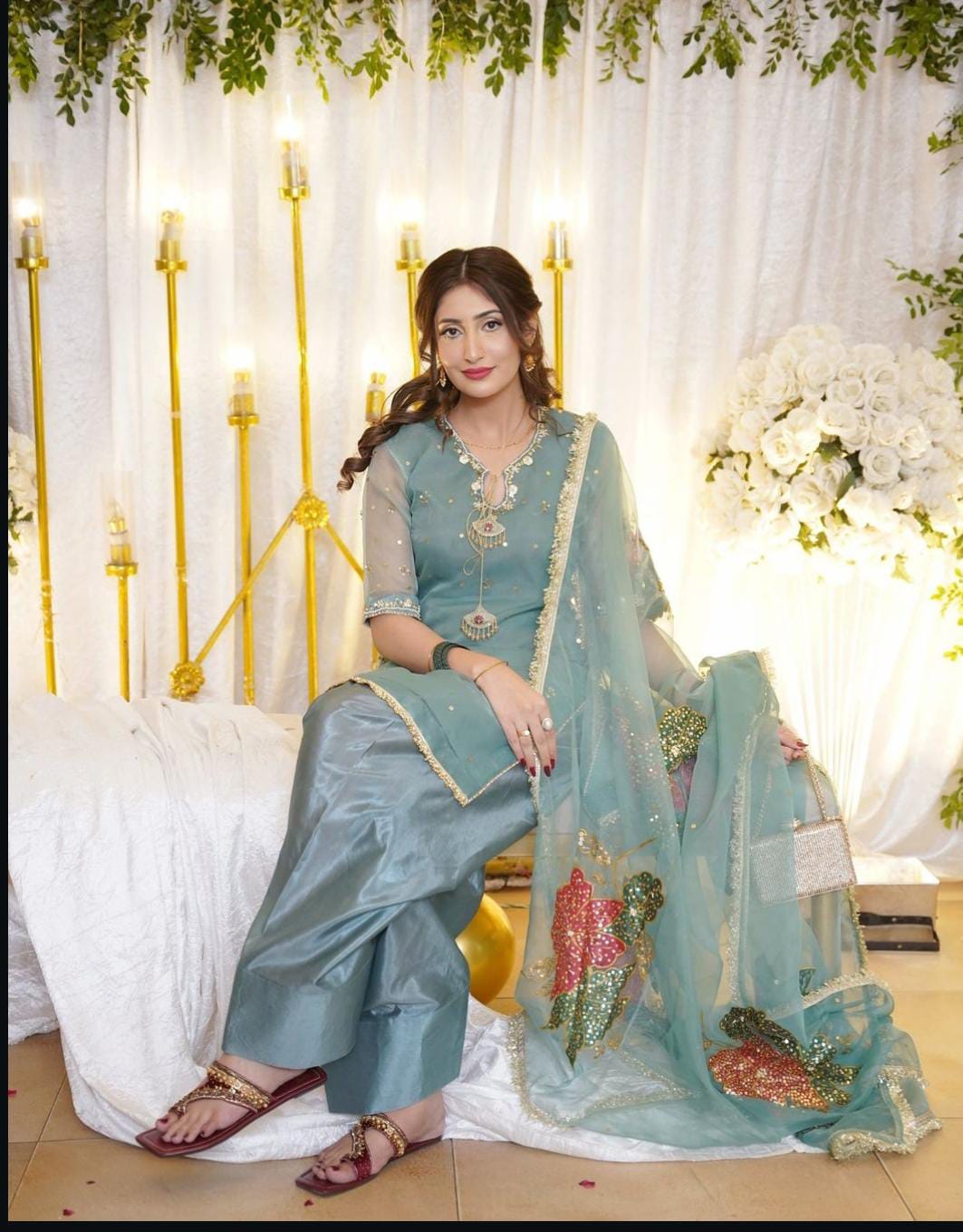 2PC Heavy Fancy Organza Dress with Adda Work & HandPaint