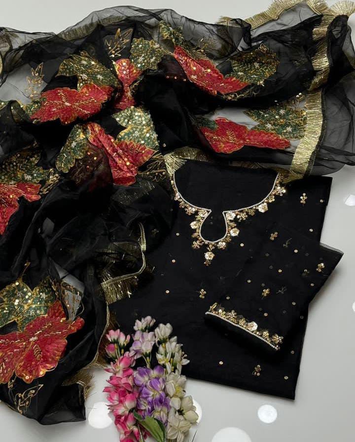 2PC Heavy Fancy Organza Dress with Adda Work & HandPaint