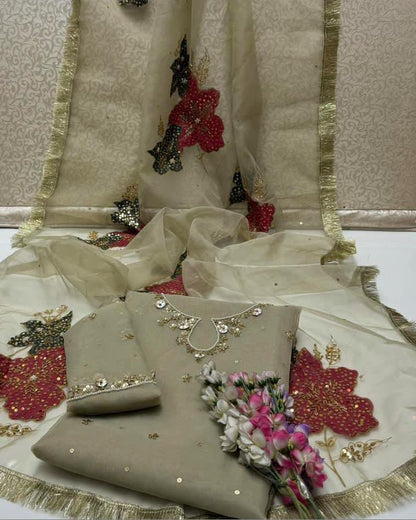 2PC Heavy Fancy Organza Dress with Adda Work & HandPaint