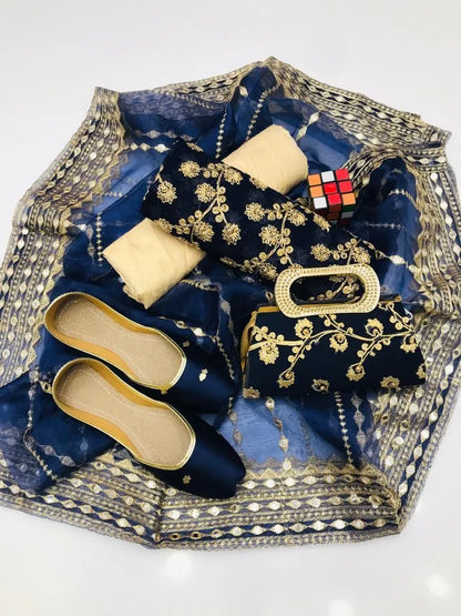 3 PC Winter Fancy Suit with Handmade Dupatta, Free Clutch & Khussa Gift! - fashionforcepk