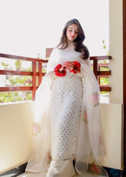 3 PC Eid Dress Heavy Mirror Work Organza Suit