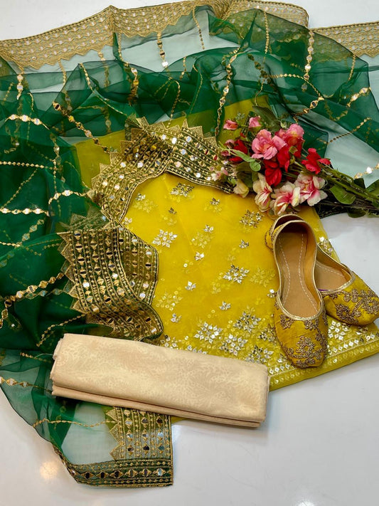 3 PC Organza All-Over Work Shirt, Tissue Pani Shesha Dupatta & Masoori Trouser