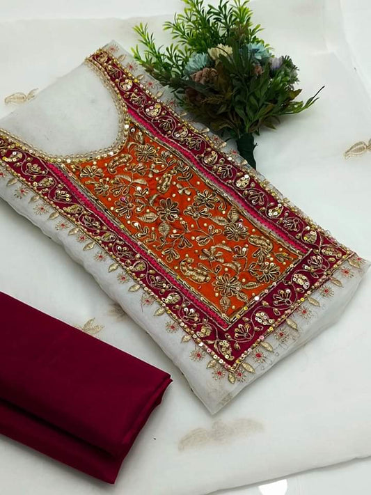 3 PC Organza Embroidered Shirt, Dupatta & Silk Trouser