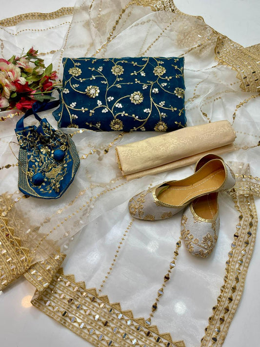 3PC Organza Embroidered Shirt, Tissue Dupatta & Masoori Trouser