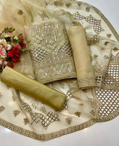 3 PC Organza Shirt, Dupatta & Kataan Silk Trouser - fashionforcepk