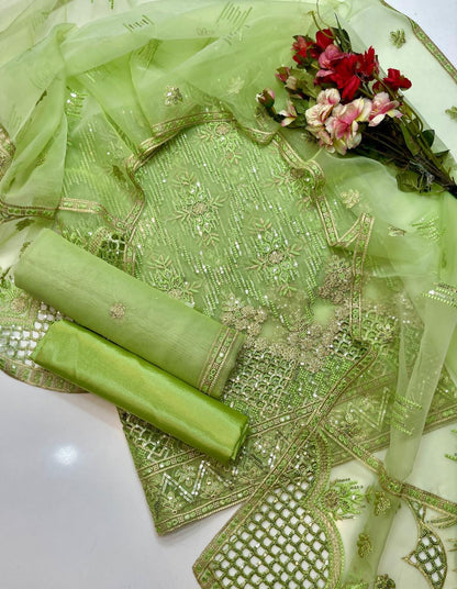 3 PC Organza Shirt, Dupatta & Kataan Silk Trouser - fashionforcepk