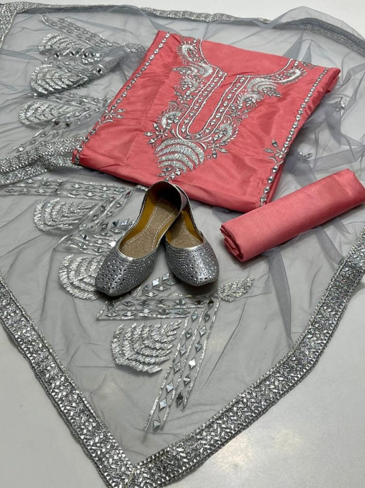 3 PC Party Collection Dress with Kataan & Chari Work, Free Gift - fashionforcepk