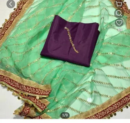 3 PC Party Suit Kathan Silk Shirt ,Organza Heavy Lase Embriodery Duppata With Neckline - fashionforcepk