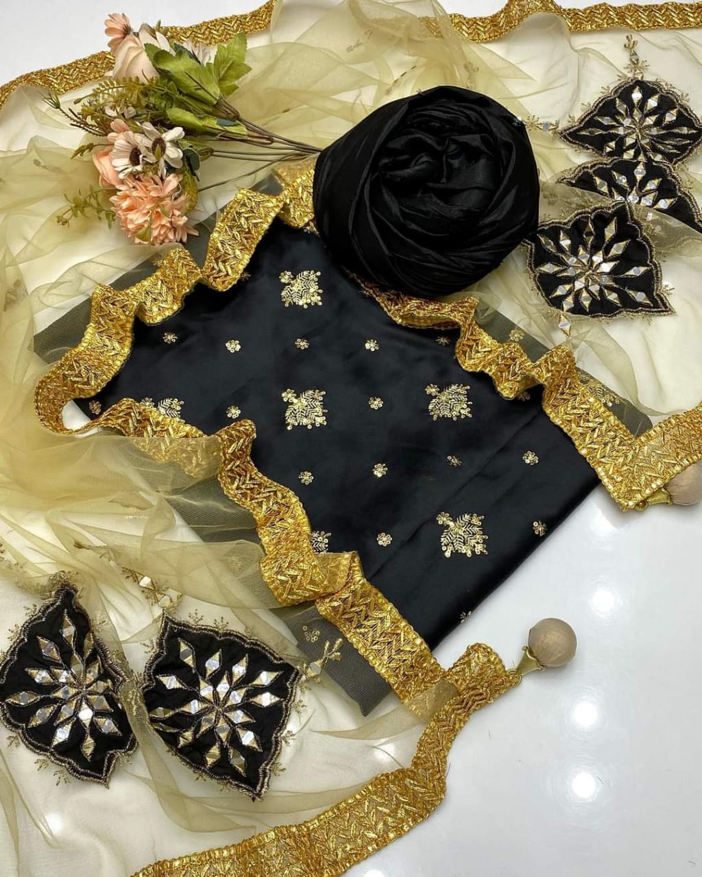 3 PC Winter Shamoz Silk Shirt Katan Silk Trouser & Net Dupatta - fashionforcepk