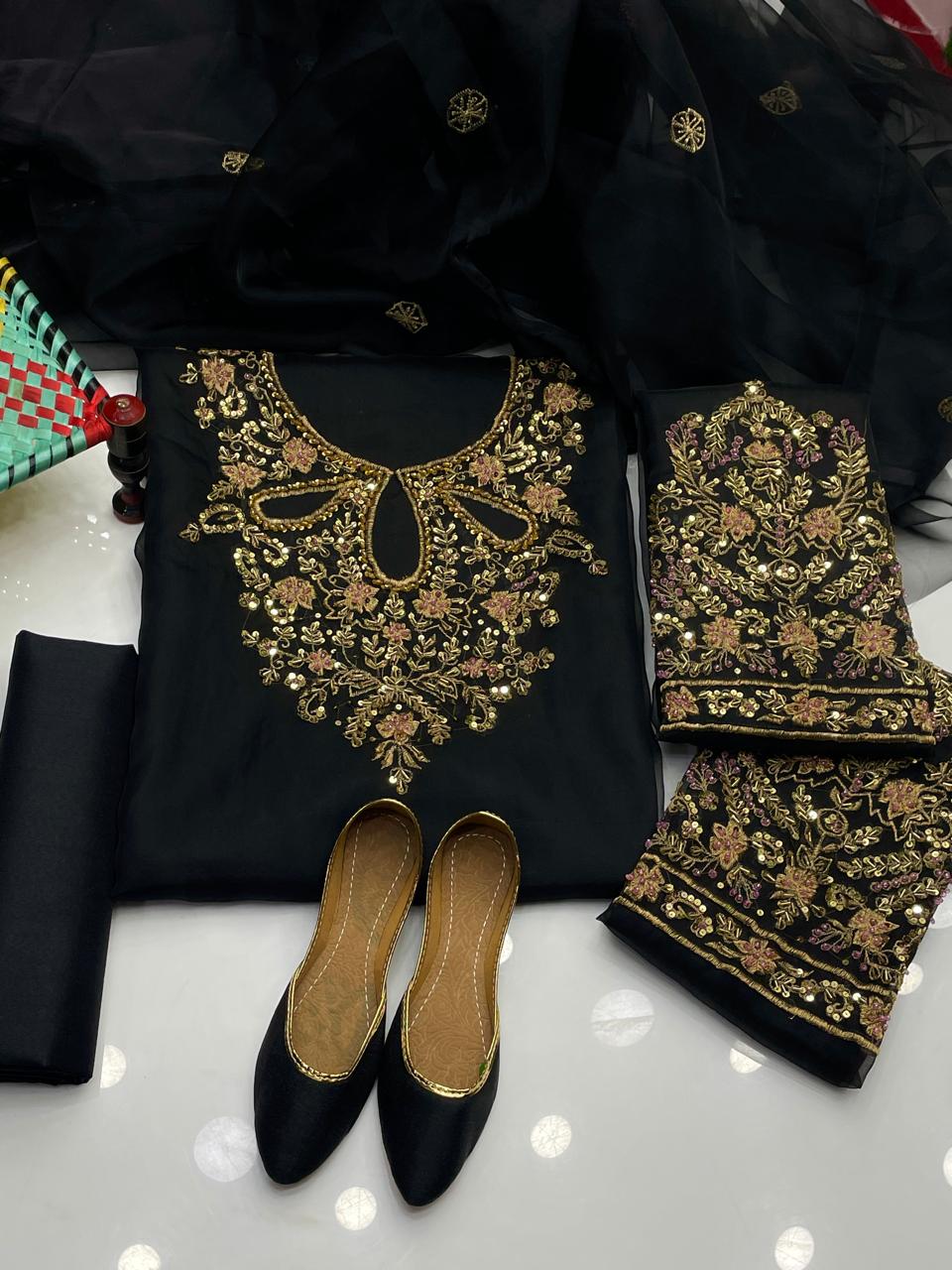 4 PC Eid Dress Indian Organza Nagina Work Suit