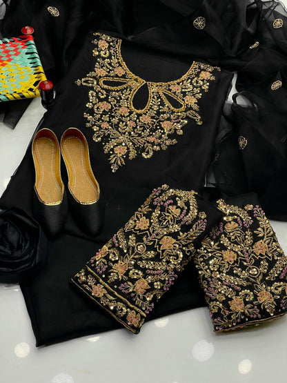 4 PC Eid Dress Indian Organza Nagina Work Suit 1