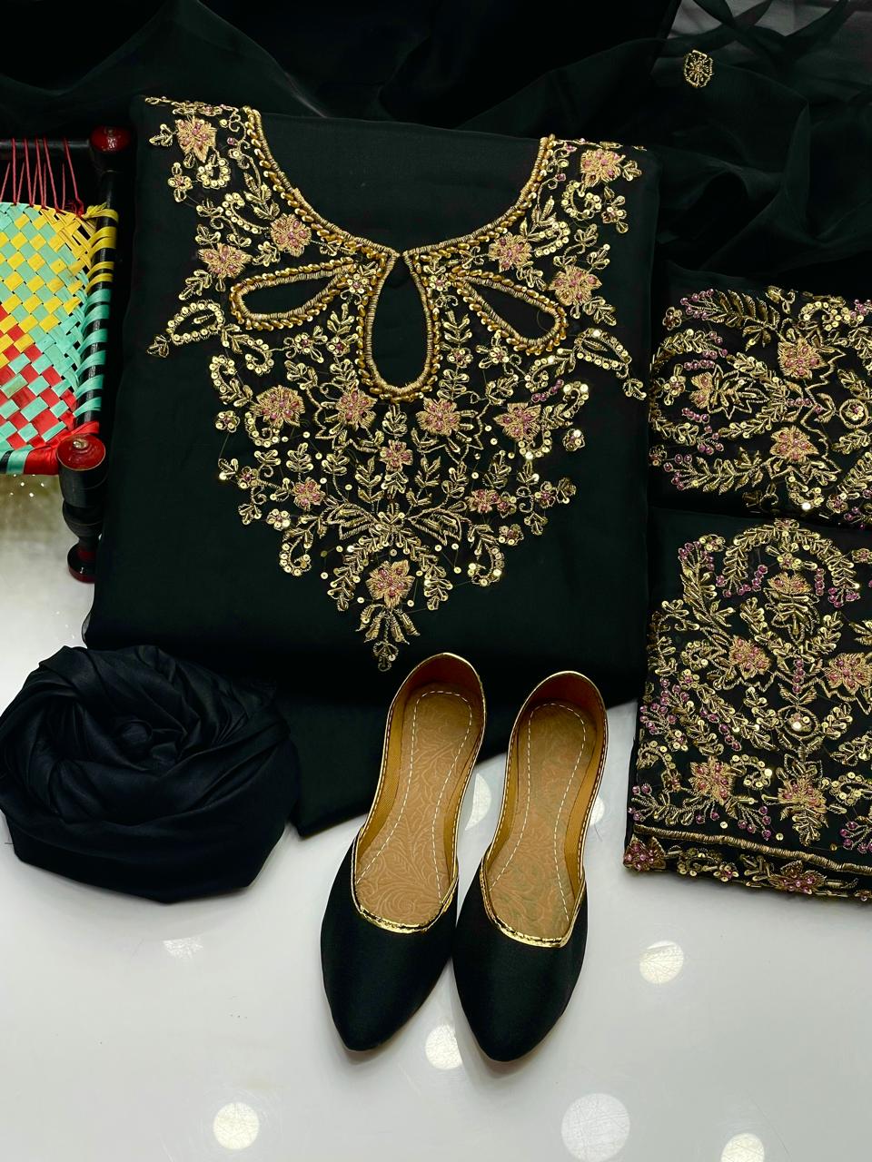 4 PC Eid Dress Indian Organza Nagina Work Suit