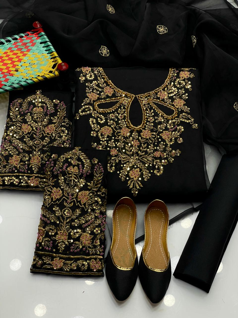 4 PC Eid Dress Indian Organza Nagina Work Suit