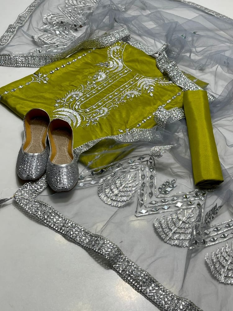 3 PC Party Collection Dress with Kataan & Chari Work, Free Gift - fashionforcepk