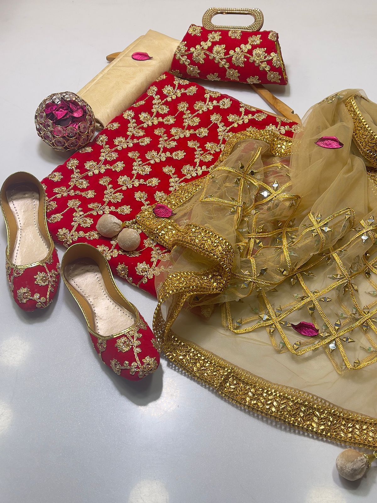 Chiffon Wedding Dress Shirt, Masoore Trouser & Dupatta, Khussa Gift! - fashionforcepk