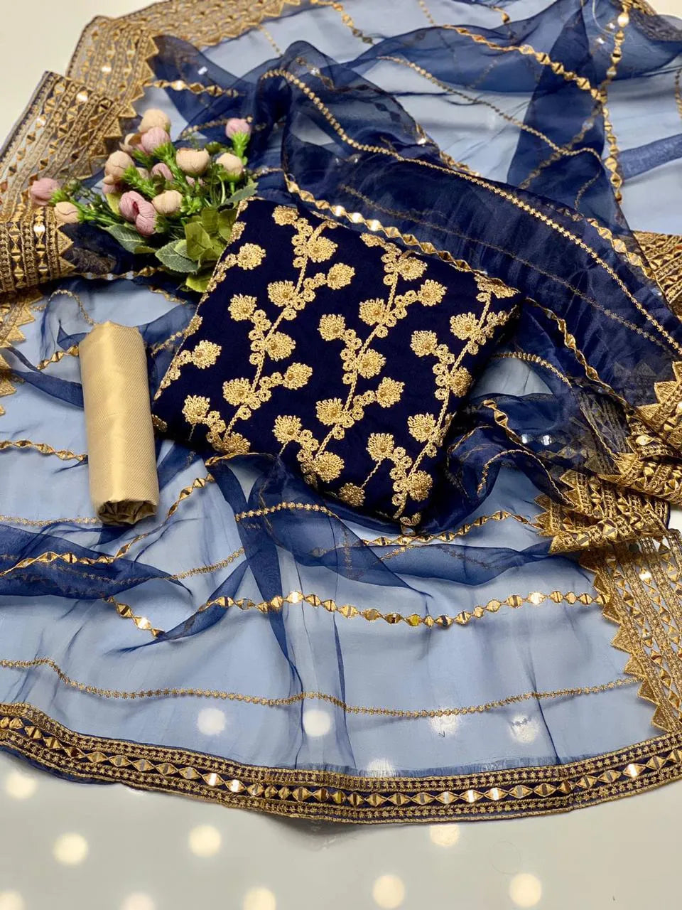 3 PC Chiffon Embroidery Shirt with Masori Trouser and Organza Dupatta - Elegant women's formal wear for weddings and special occasions
