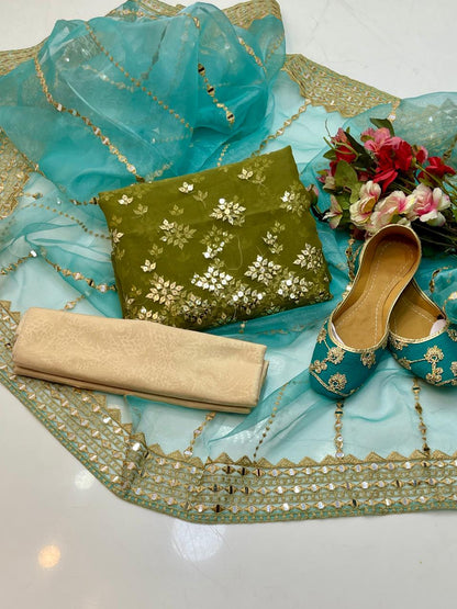 3 PC Organza All-Over Work Shirt, Tissue Pani Shesha Dupatta & Masoori Trouser