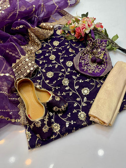 3 PC Organza Embroidered Shirt, Tissue Dupatta & Masoori Trouser
