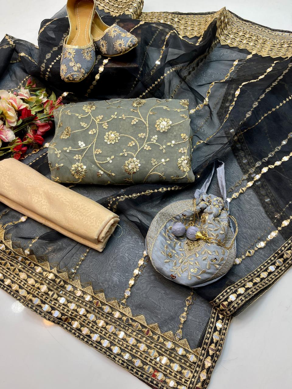 Organza Embroidered Shirt, Tissue Dupatta & Masoori Trouser