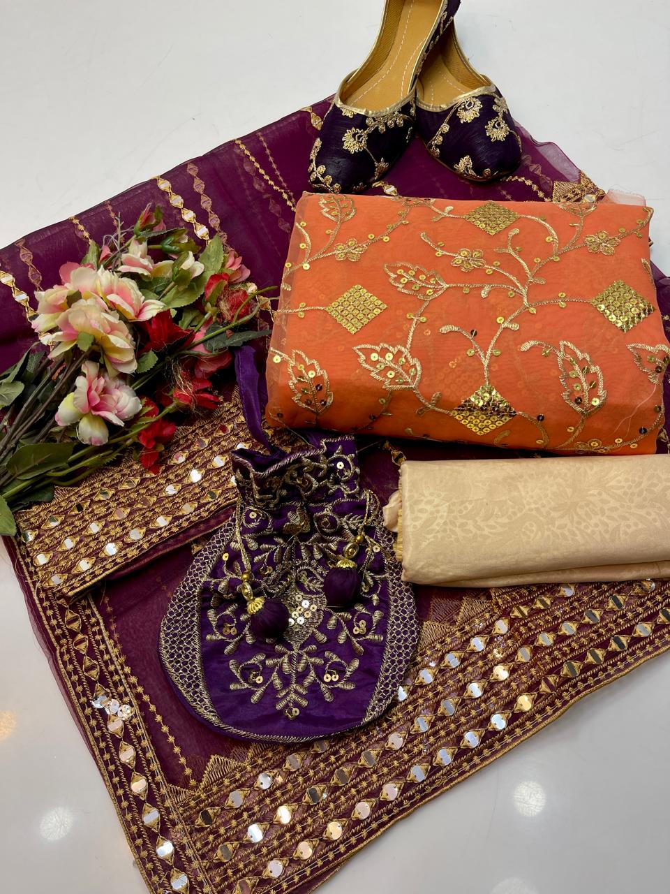 Organza Embroidered Shirt, Tissue Dupatta & Masoori Trouser