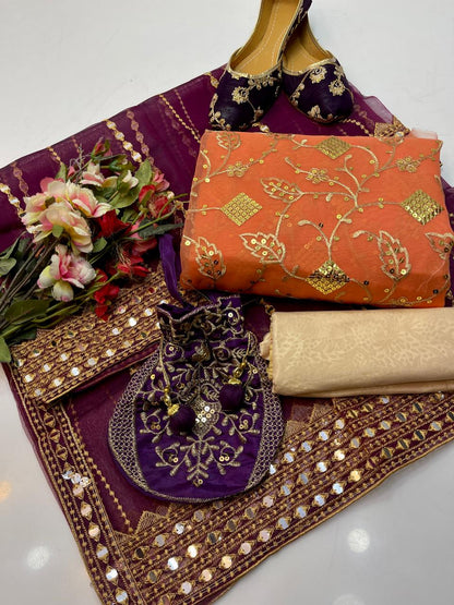 Organza Embroidered Shirt, Tissue Dupatta & Masoori Trouser