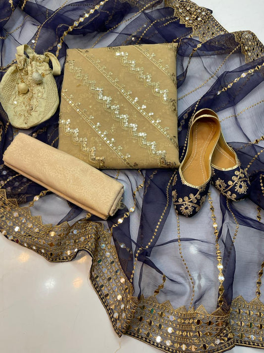 Soft Organza 3PC Dress with Tissue Dupatta and Masoori Trouser