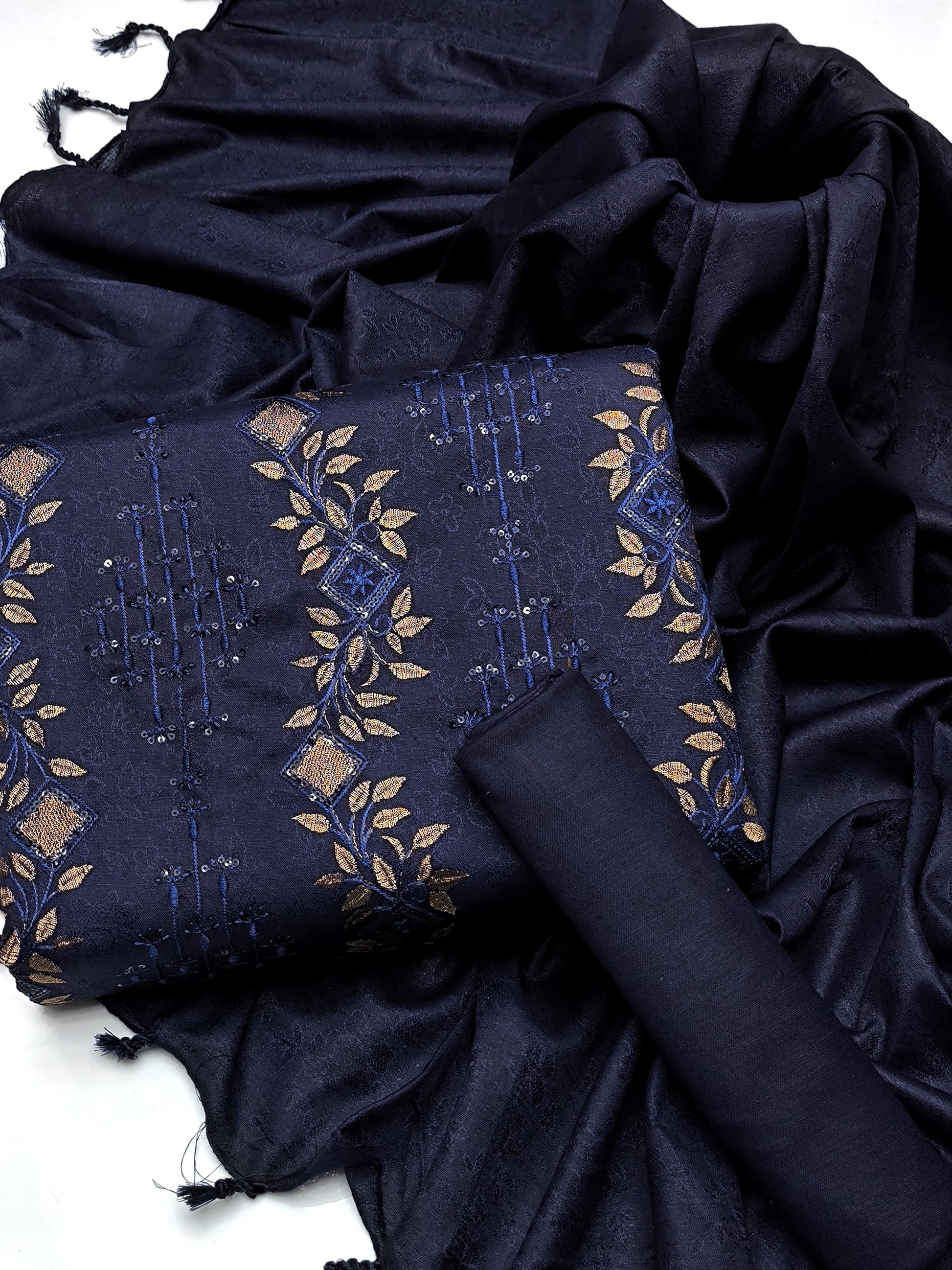 3 PC Dhanak Jacquard Shirt, Shawl & Khaddar Trouser - fashionforcepk