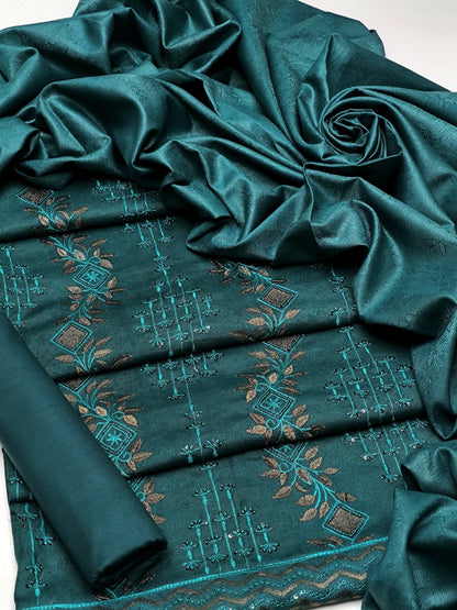 3 PC Dhanak Jacquard Shirt, Shawl & Khaddar Trouser - fashionforcepk