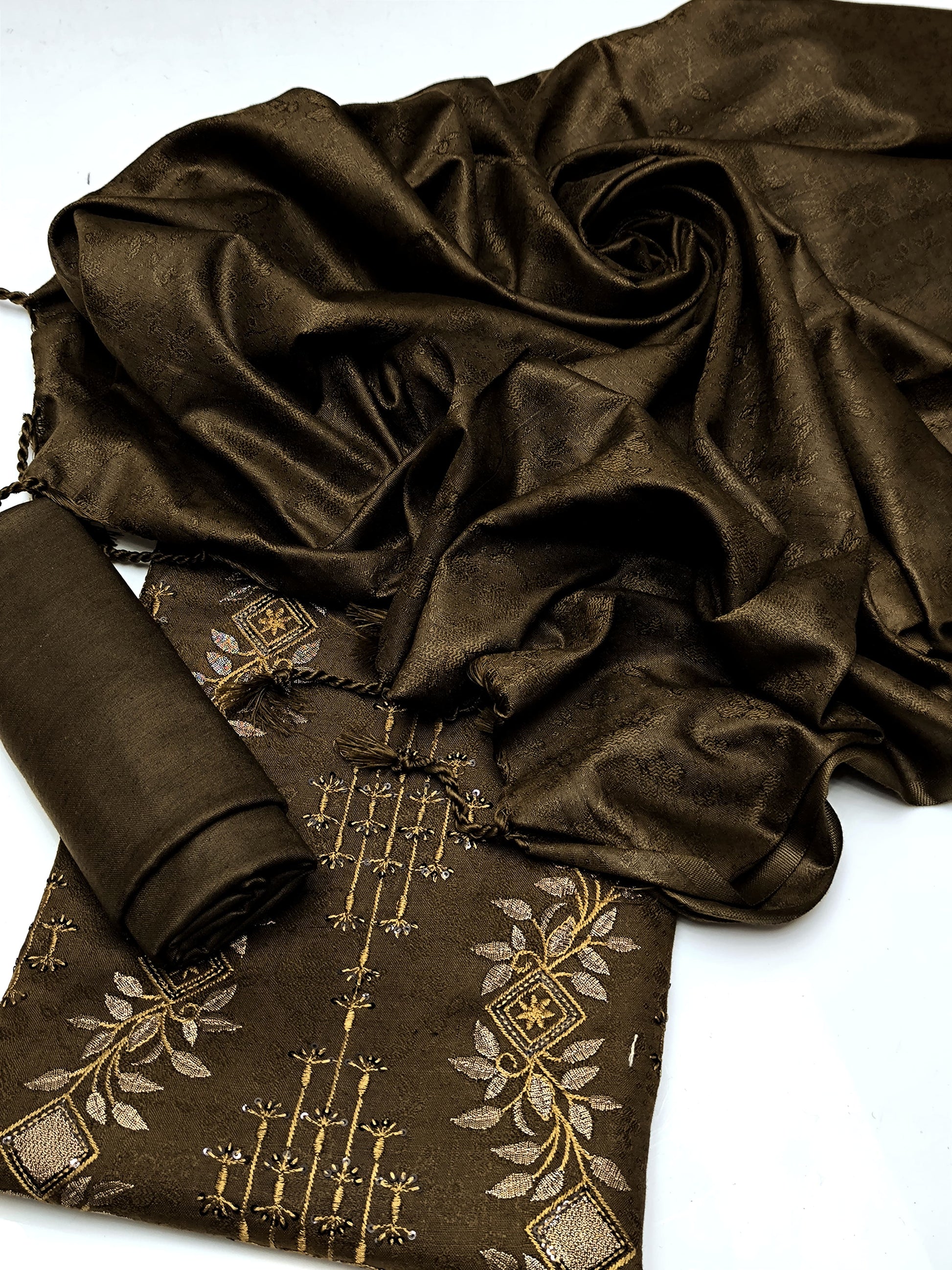 3 PC Dhanak Jacquard Shirt, Shawl & Khaddar Trouser - fashionforcepk