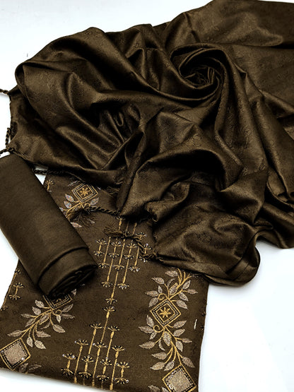 3 PC Dhanak Jacquard Shirt, Shawl & Khaddar Trouser - fashionforcepk