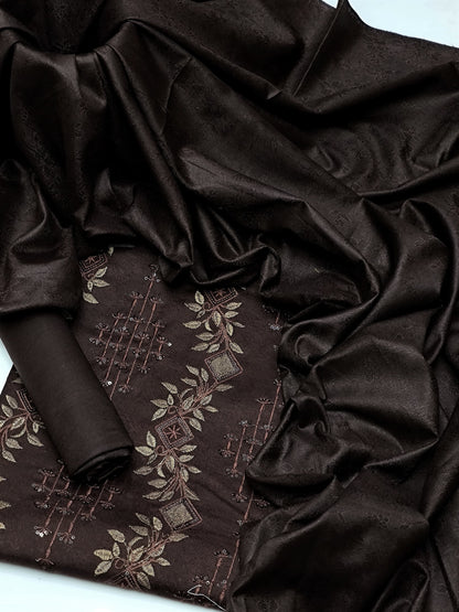 3 PC Dhanak Jacquard Shirt, Shawl & Khaddar Trouser - fashionforcepk