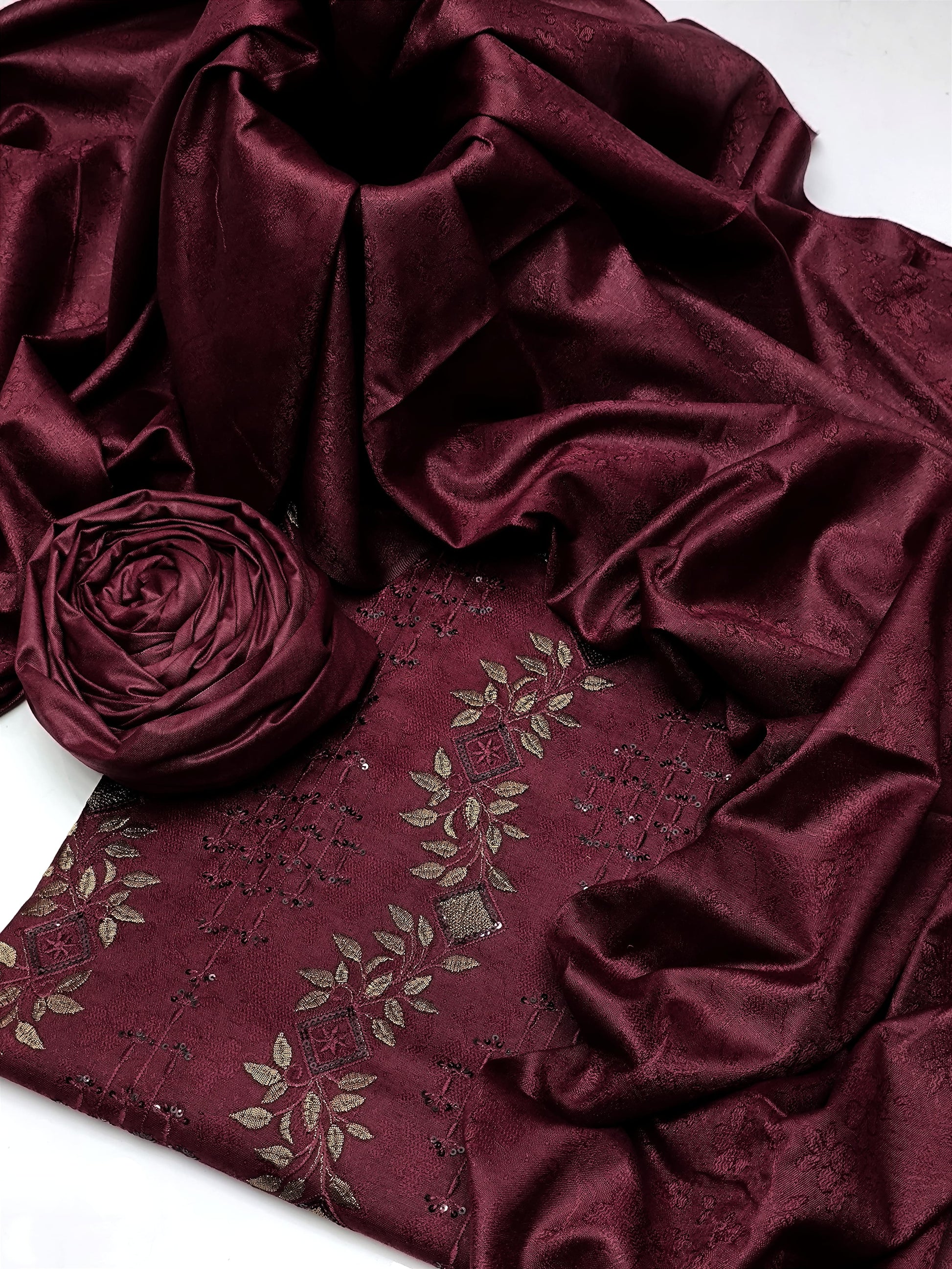 3 PC Dhanak Jacquard Shirt, Shawl & Khaddar Trouser - fashionforcepk