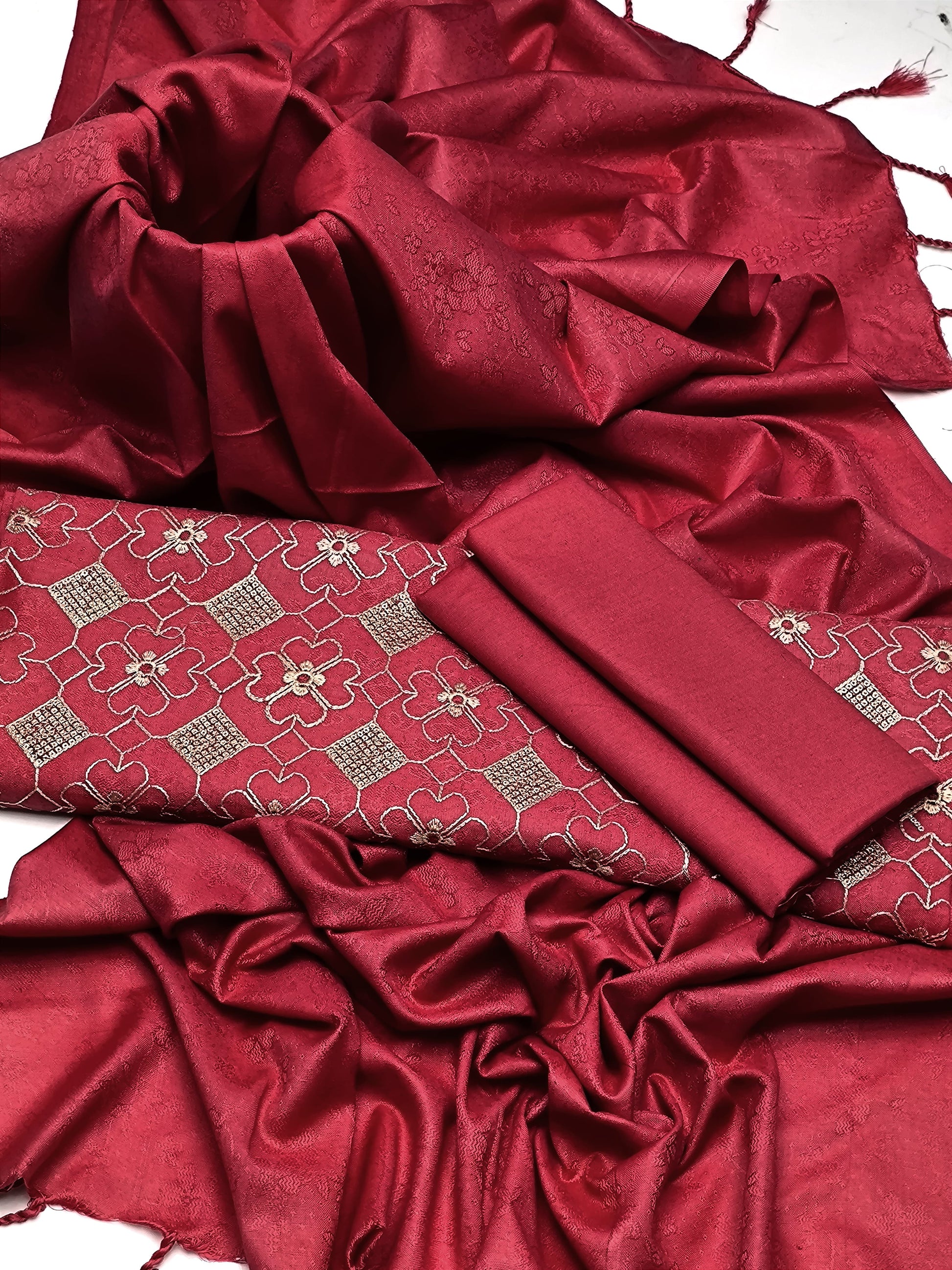 3 PC Dhanak Jacquard Shirt, Shawl & Khaddar Trouser - fashionforcepk