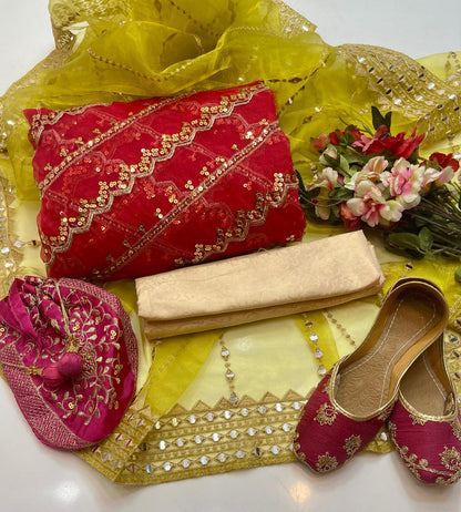 3 PC Soft Organza Embroidered Shirt, Tissue Dupatta & Masoori Trouser