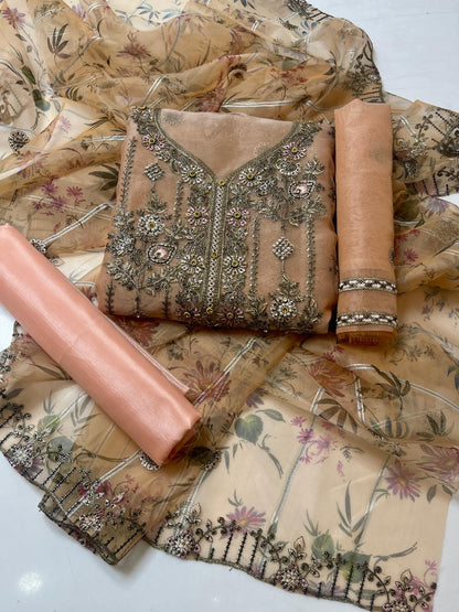 3 PC Organza Jaal Work Shirt, Embroidered Dupatta & Silk Trouser