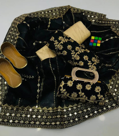 3 PC Winter Fancy Suit with Handmade Dupatta, Free Clutch & Khussa Gift! - fashionforcepk